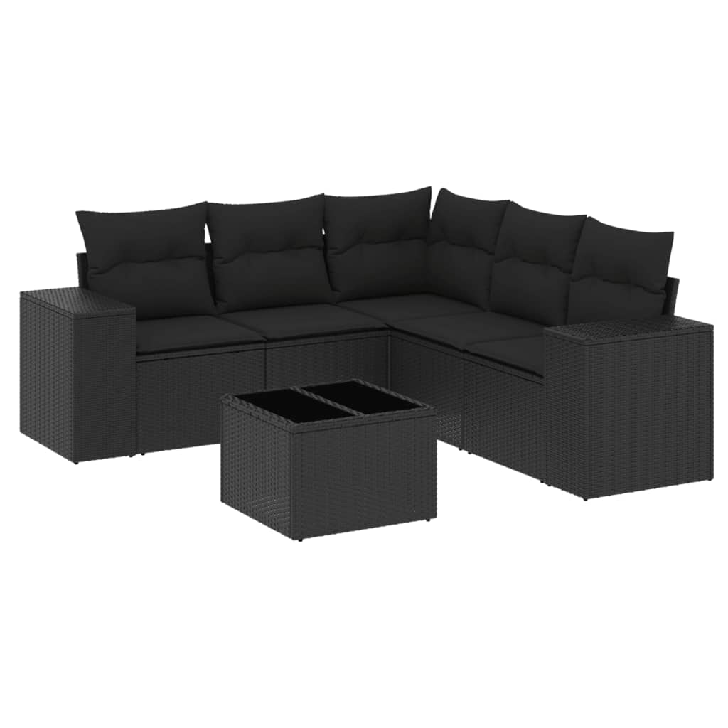 6-Delige Loungeset Met Kussens Poly Rattan Zwart