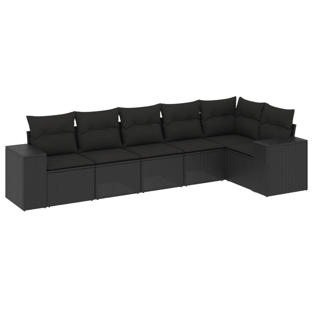 6-Delige Loungeset Met Kussens Poly Rattan Zwart
