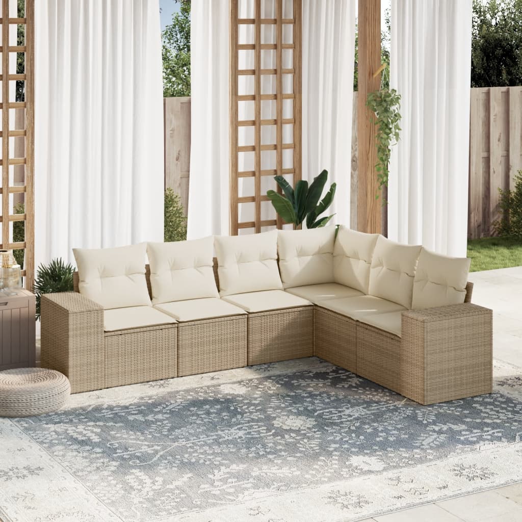 6-Delige Loungeset Met Kussens Poly Rattan Beige