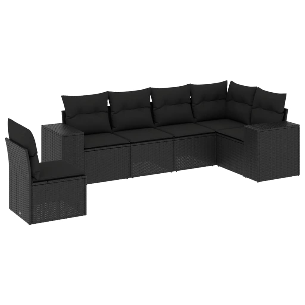 6-Delige Loungeset Met Kussens Poly Rattan Zwart