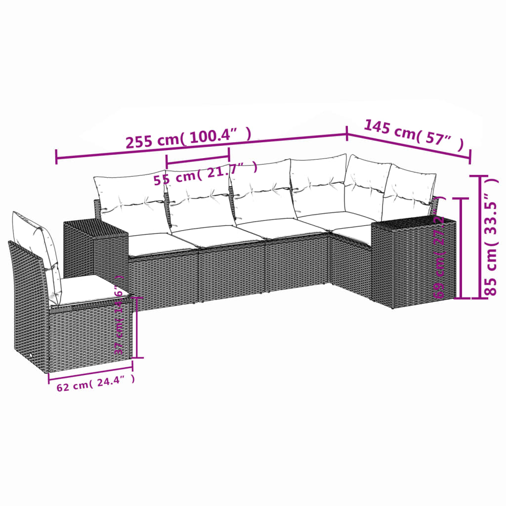 6-Delige Loungeset Met Kussens Poly Rattan Beige