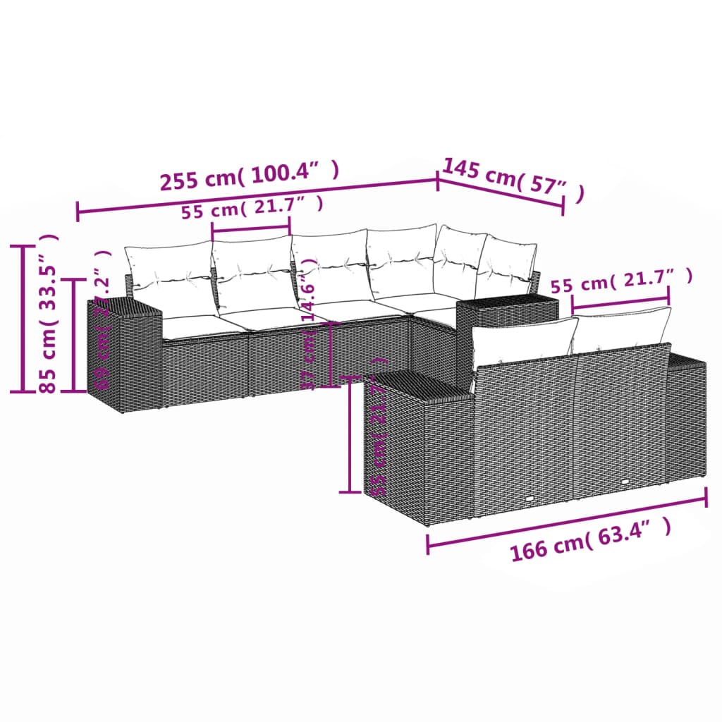 7-Delige Loungeset Met Kussens Poly Rattan Grijs