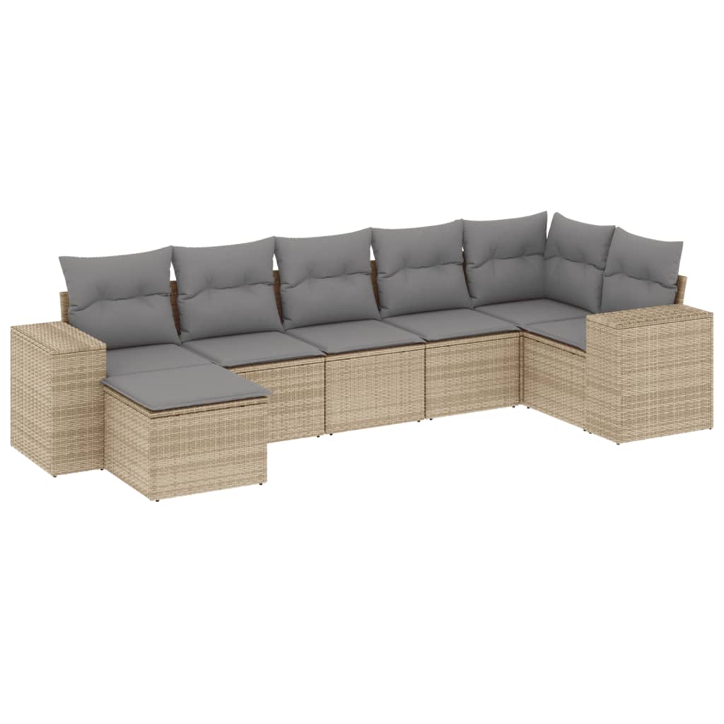 7-Delige Loungeset Met Kussens Poly Rattan Beige