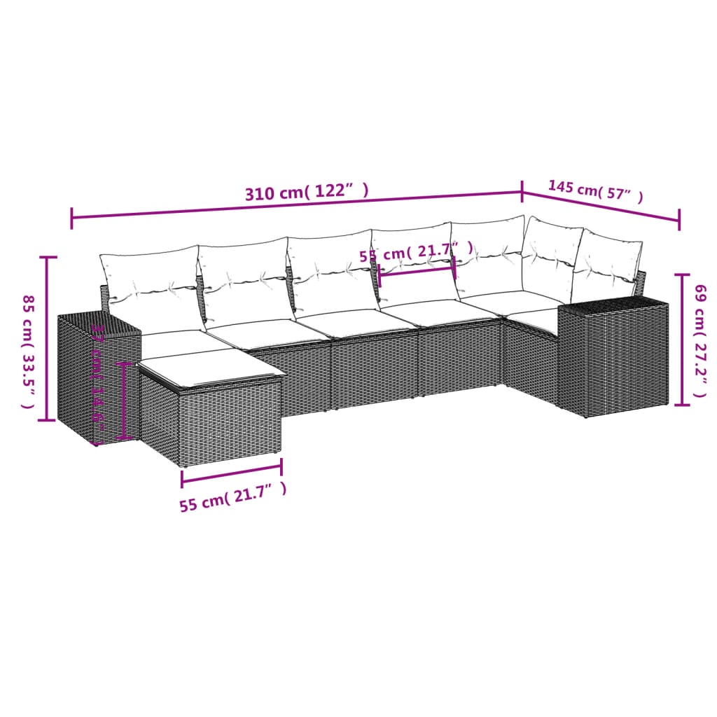 7-Delige Loungeset Met Kussens Poly Rattan Beige