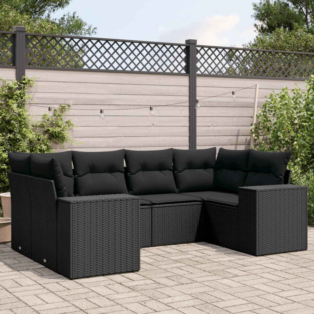 6-Delige Loungeset Met Kussens Poly Rattan Zwart