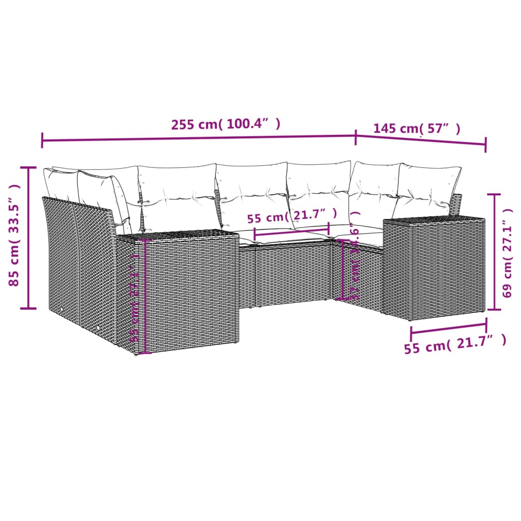 6-Delige Loungeset Met Kussens Poly Rattan Beige