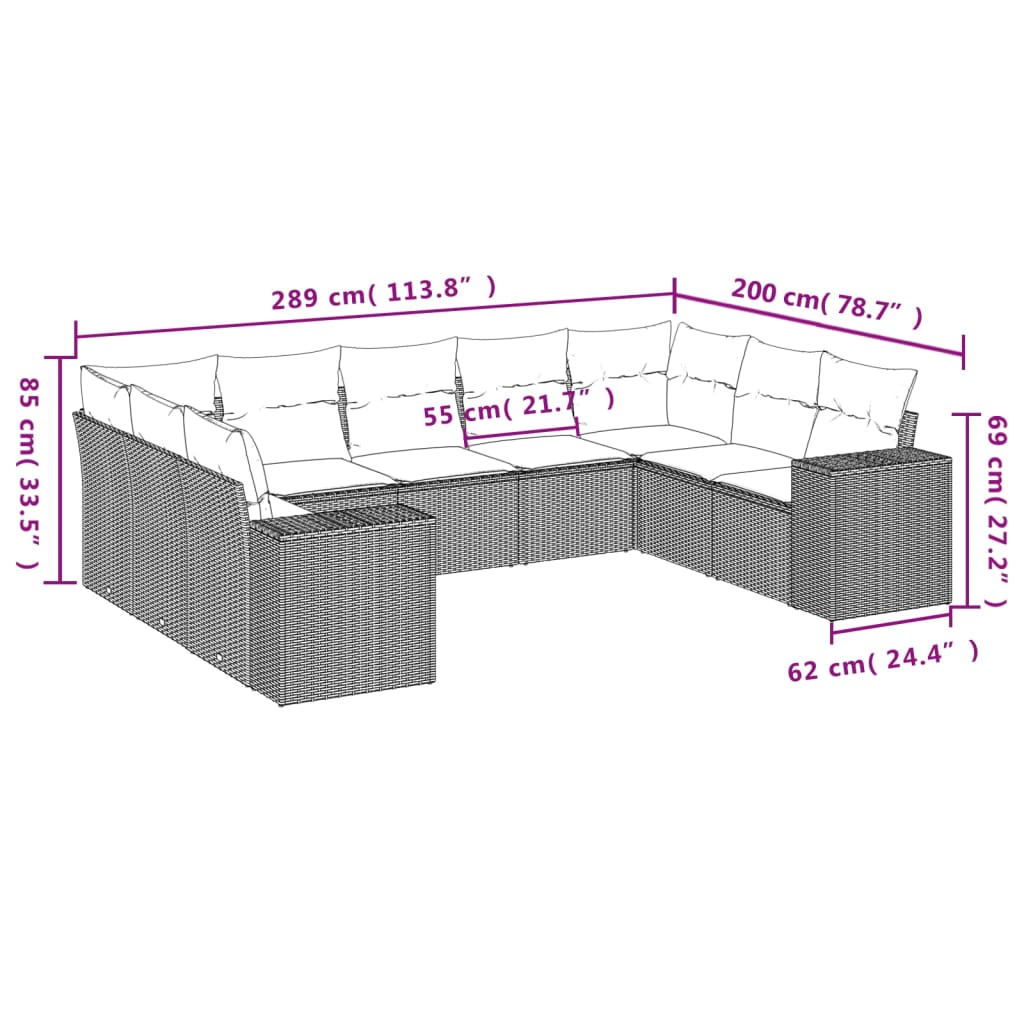 9-Delige Loungeset Met Kussens Poly Rattan Zwart