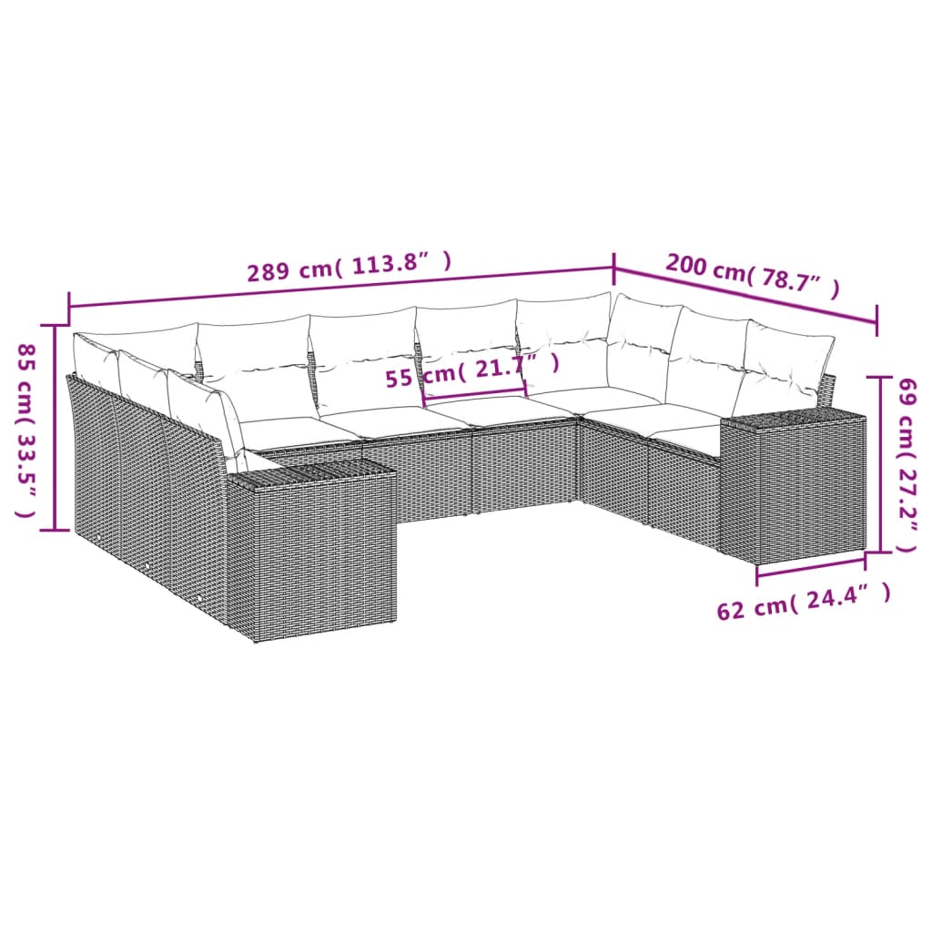 9-Delige Loungeset Met Kussens Poly Rattan Beige