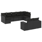 9-Delige Loungeset Met Kussens Poly Rattan Zwart