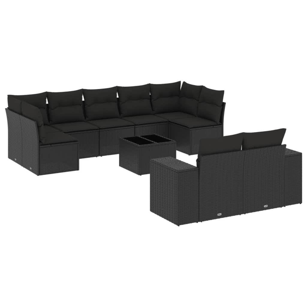 10-Delige Loungeset Met Kussens Poly Rattan Zwart