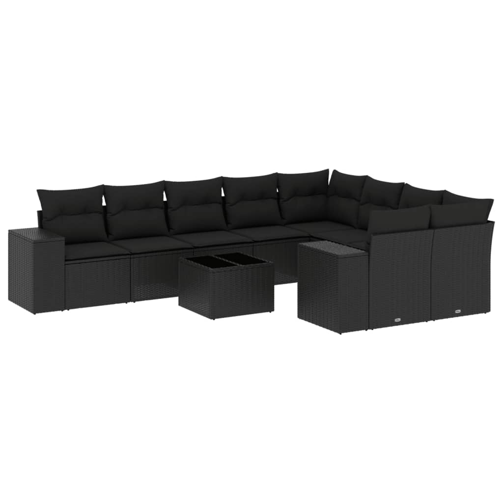 10-Delige Loungeset Met Kussens Poly Rattan Zwart