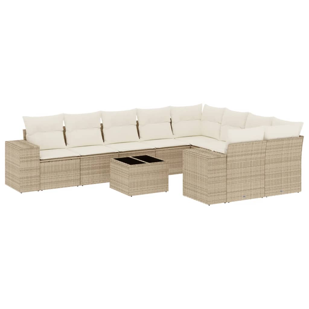 10-Delige Loungeset Met Kussens Poly Rattan Beige