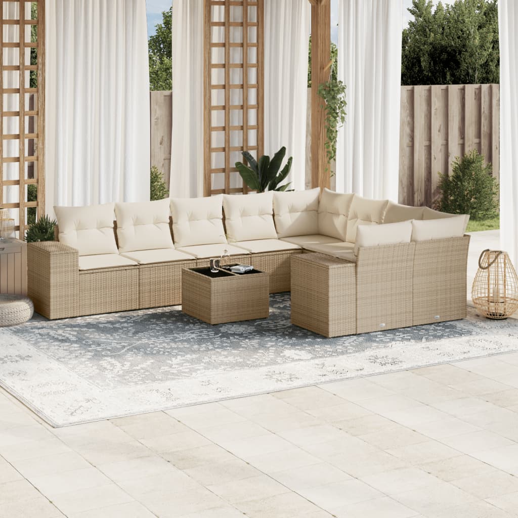 10-Delige Loungeset Met Kussens Poly Rattan Beige