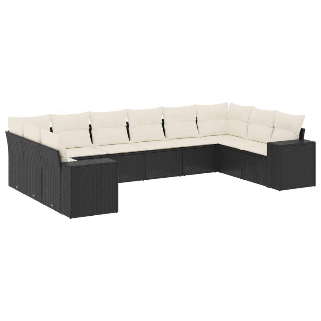 10-Delige Loungeset Met Kussens Poly Rattan Zwart