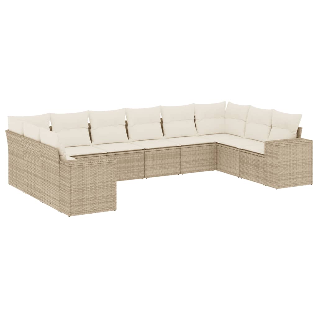 10-Delige Loungeset Met Kussens Poly Rattan Beige