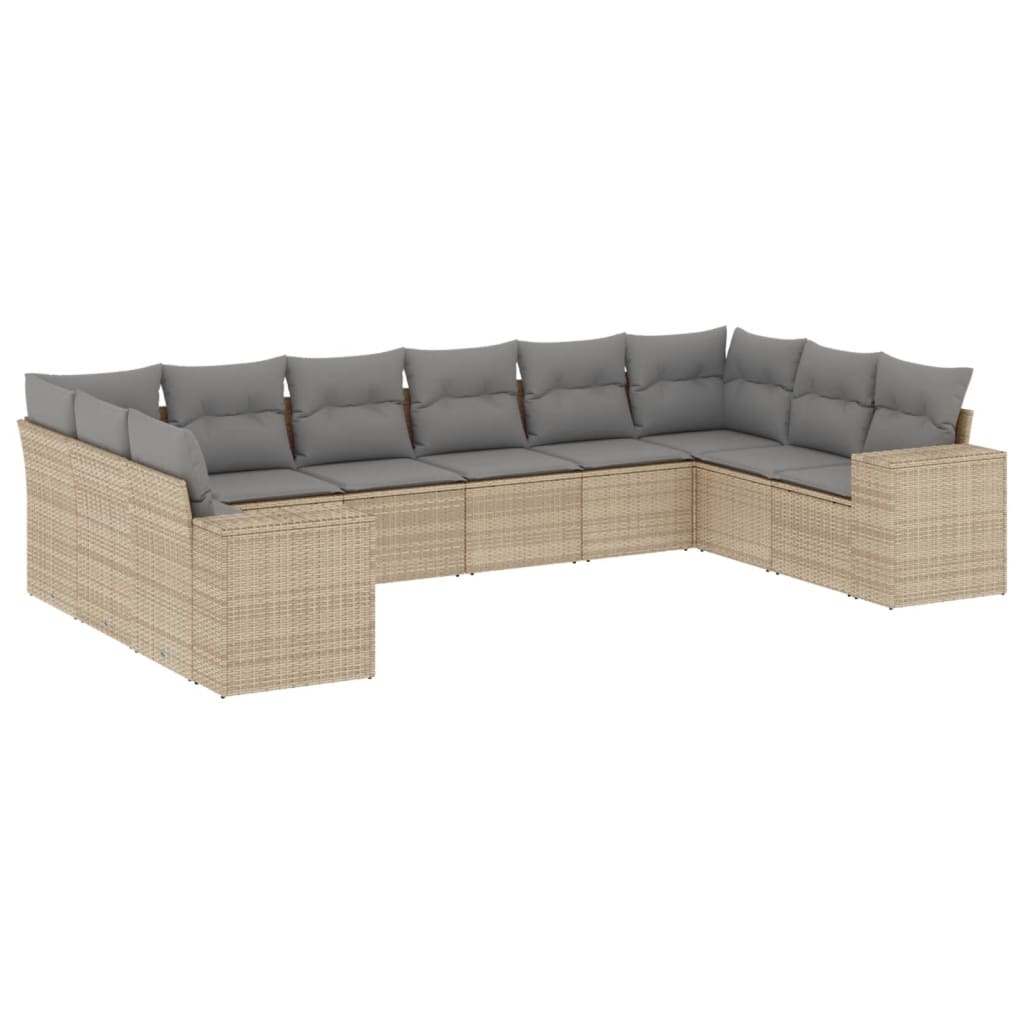 10-Delige Loungeset Met Kussens Poly Rattan Beige