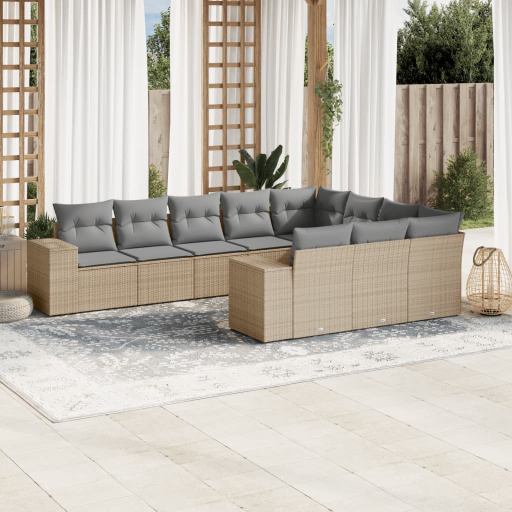 10-Delige Loungeset Met Kussens Poly Rattan Beige