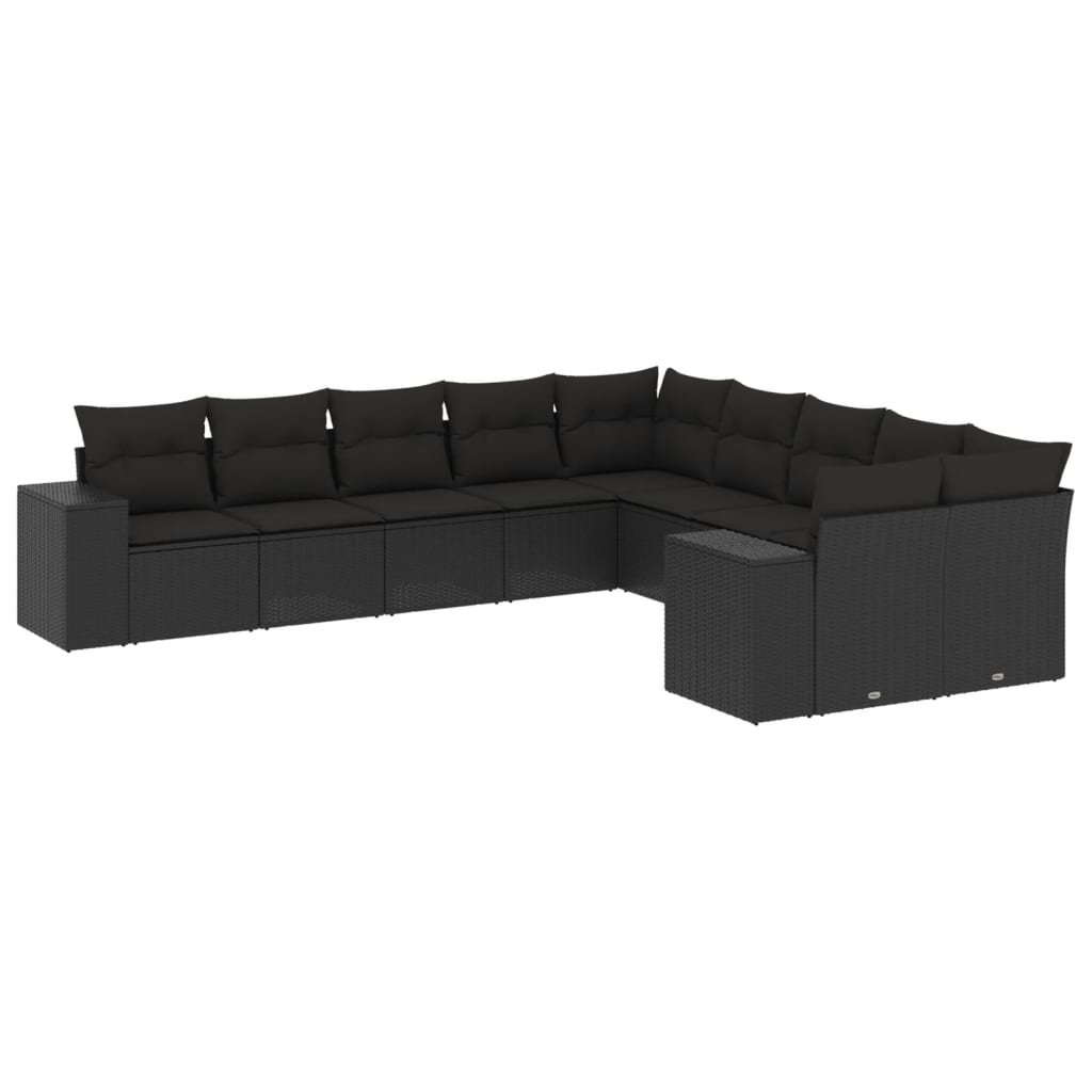 10-Delige Loungeset Met Kussens Poly Rattan Zwart