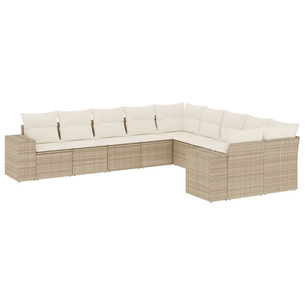 10-Delige Loungeset Met Kussens Poly Rattan Beige