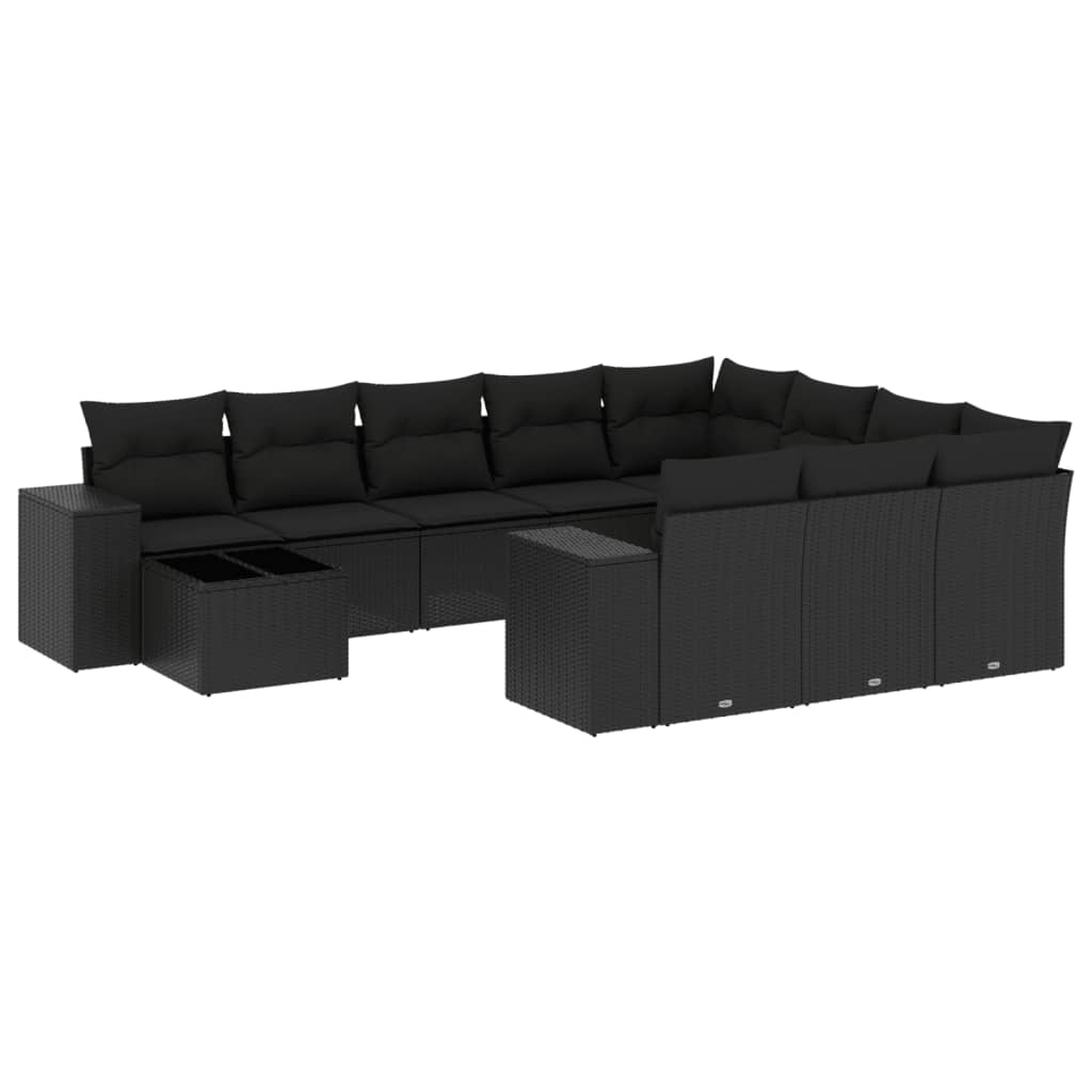 11-Delige Loungeset Met Kussens Poly Rattan Zwart