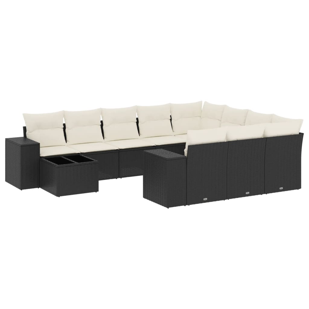 11-Delige Loungeset Met Kussens Poly Rattan Zwart