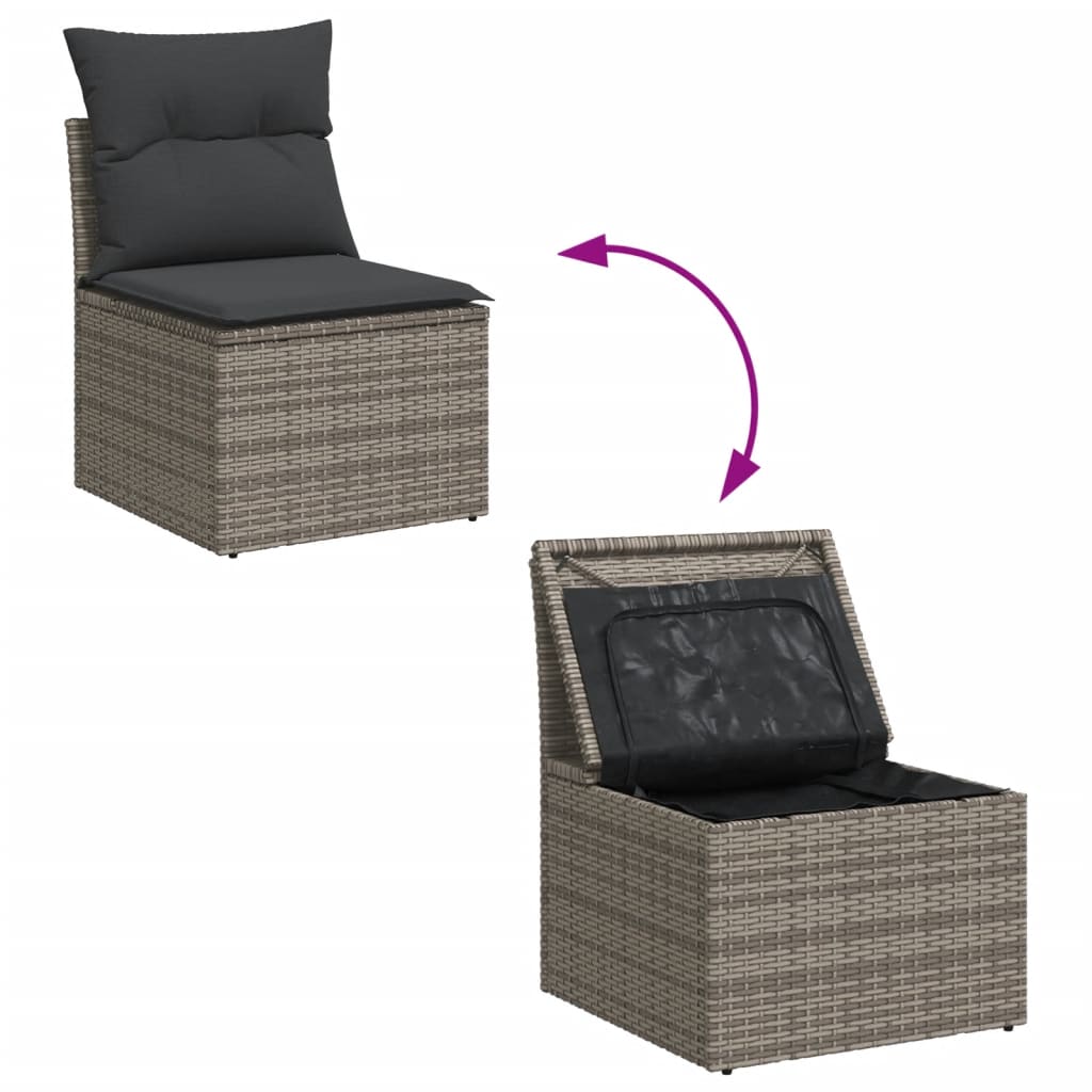 9-Delige Loungeset Met Kussens Poly Rattan Grijs