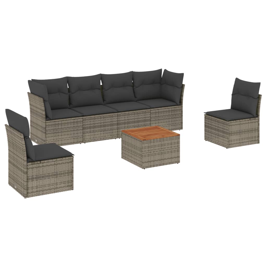 7-Delige Loungeset Met Kussens Poly Rattan Grijs