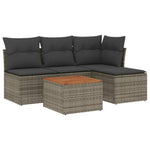 5-Delige Loungeset Met Kussens Poly Rattan Grijs
