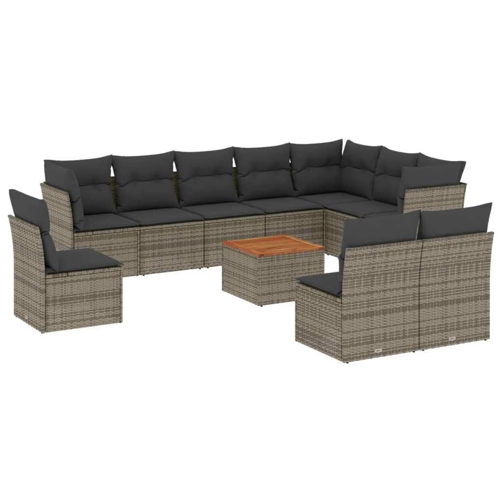 11-Delige Loungeset Met Kussens Poly Rattan Grijs