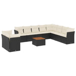 11-Delige Loungeset Met Kussens Poly Rattan Zwart