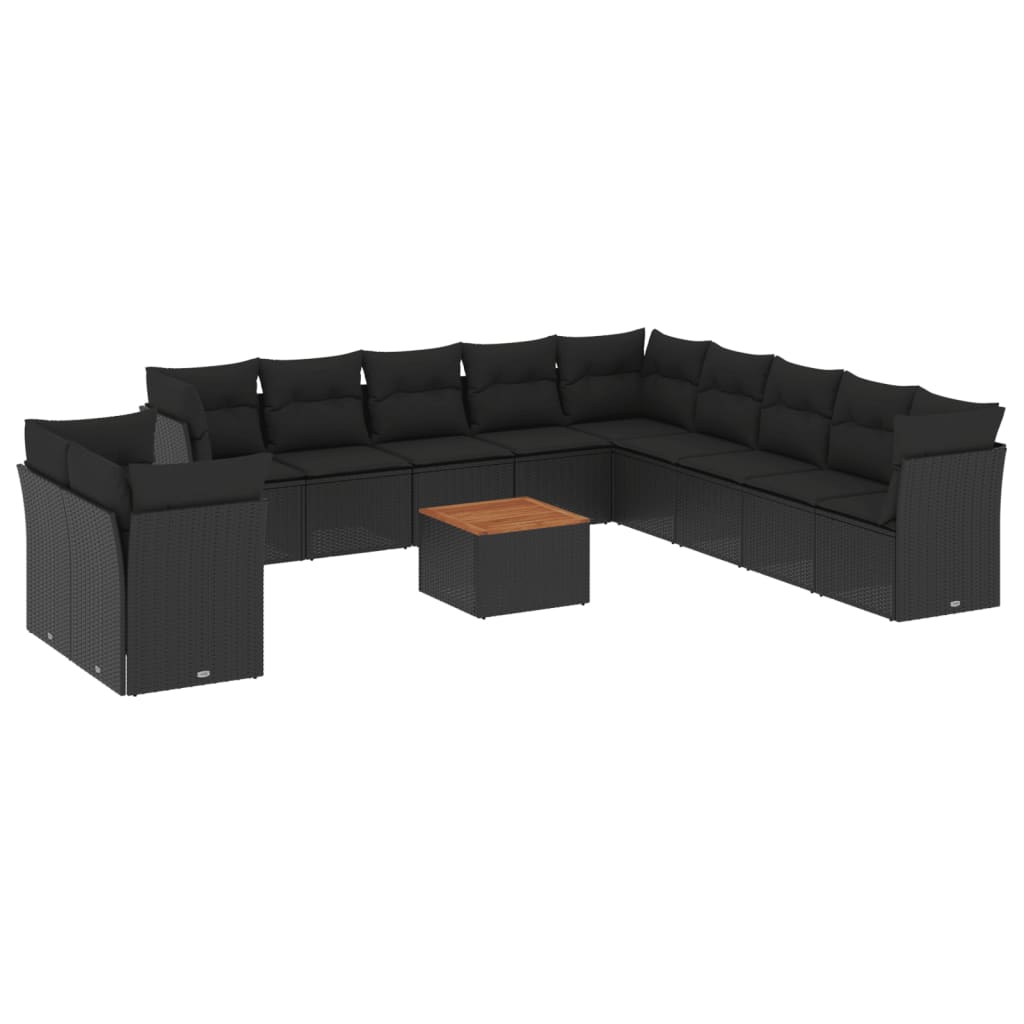 12-Delige Loungeset Met Kussens Poly Rattan Zwart