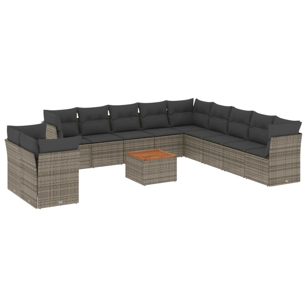 12-Delige Loungeset Met Kussens Poly Rattan Grijs