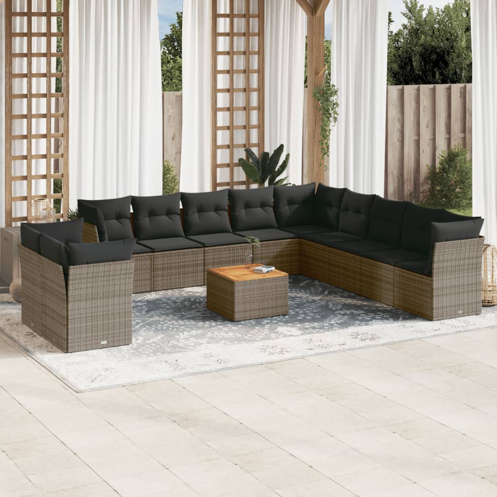 12-Delige Loungeset Met Kussens Poly Rattan Grijs