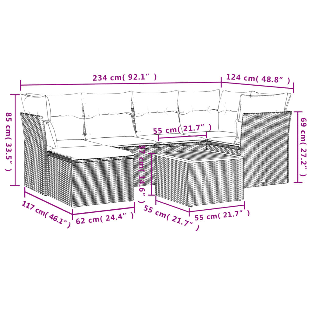 7-Delige Loungeset Met Kussens Poly Rattan Zwart