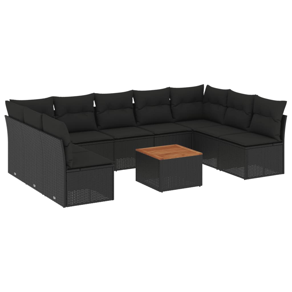 10-Delige Loungeset Met Kussens Poly Rattan Zwart