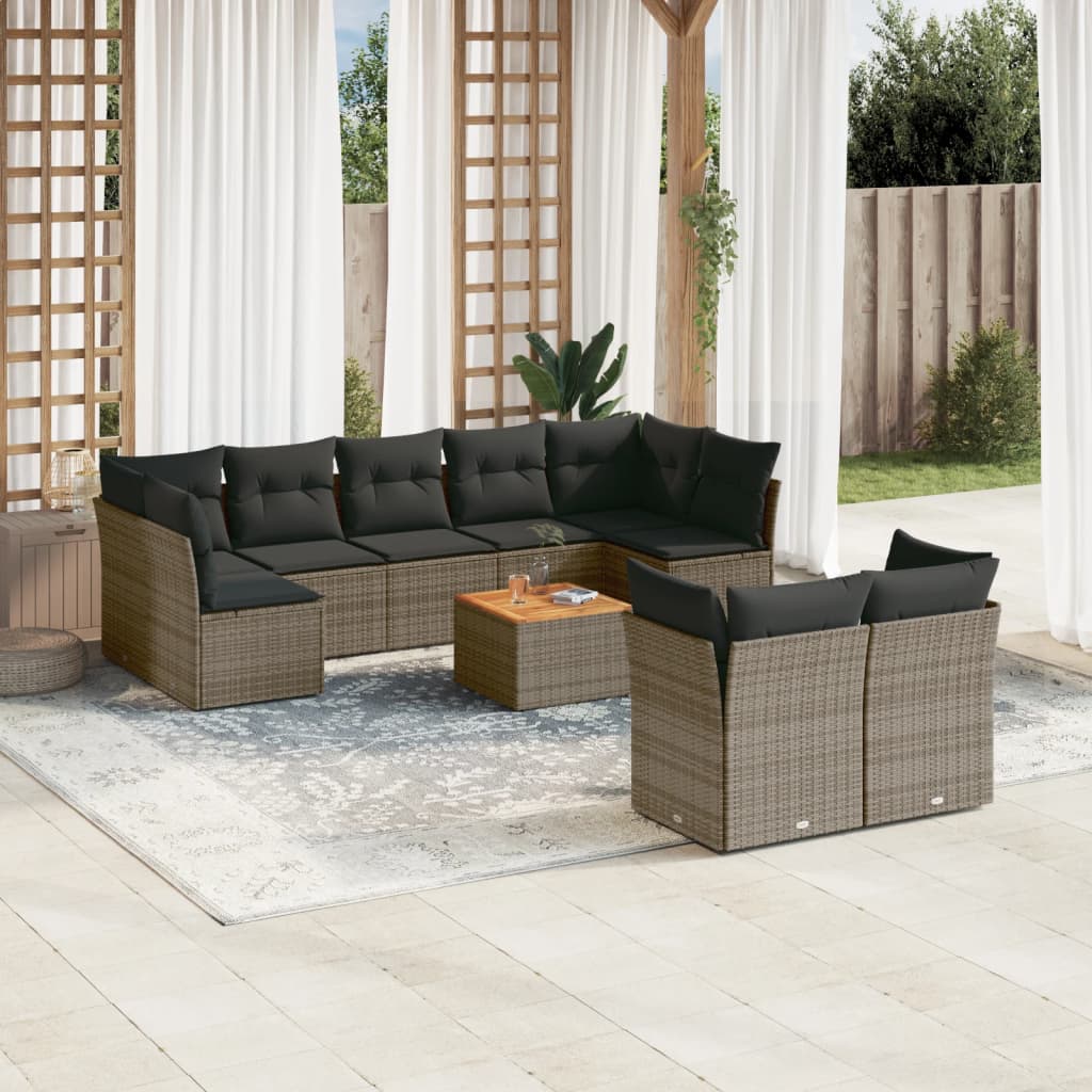 10-Delige Loungeset Met Kussens Poly Rattan Grijs