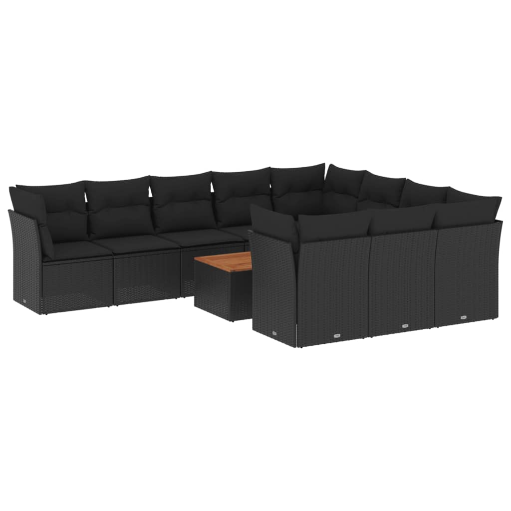 11-Delige Loungeset Met Kussens Poly Rattan Zwart