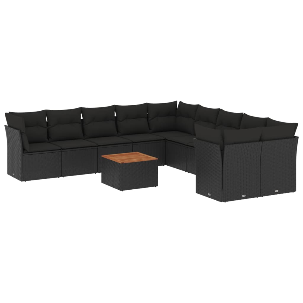 11-Delige Loungeset Met Kussens Poly Rattan Zwart