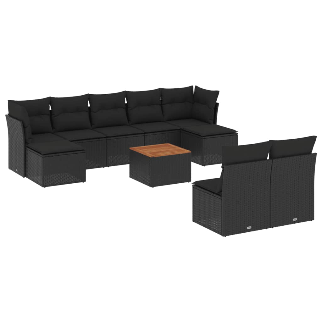 10-Delige Loungeset Met Kussens Poly Rattan Zwart