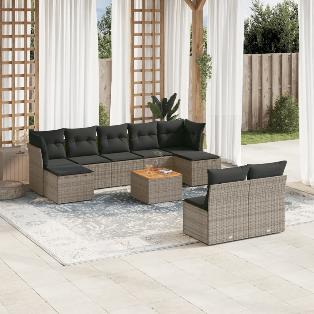 10-Delige Loungeset Met Kussens Poly Rattan Grijs