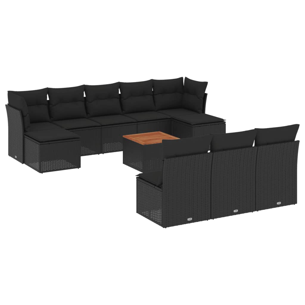 11-Delige Loungeset Met Kussens Poly Rattan Zwart