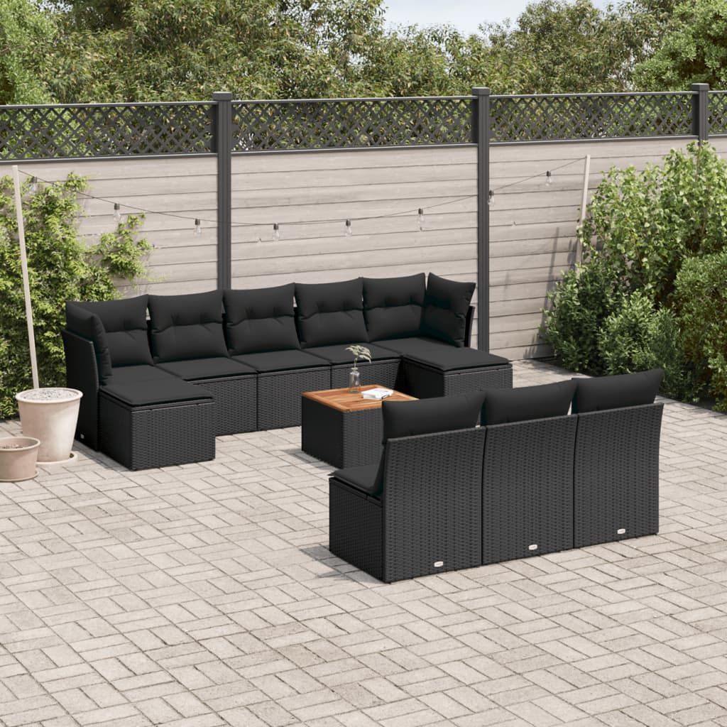 11-Delige Loungeset Met Kussens Poly Rattan Zwart