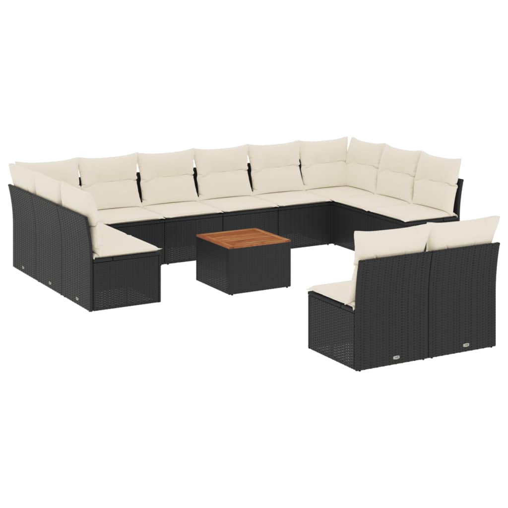 13-Delige Loungeset Met Kussens Poly Rattan Zwart