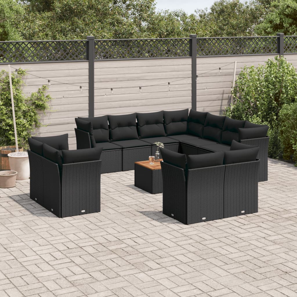 12-Delige Loungeset Met Kussens Poly Rattan Zwart