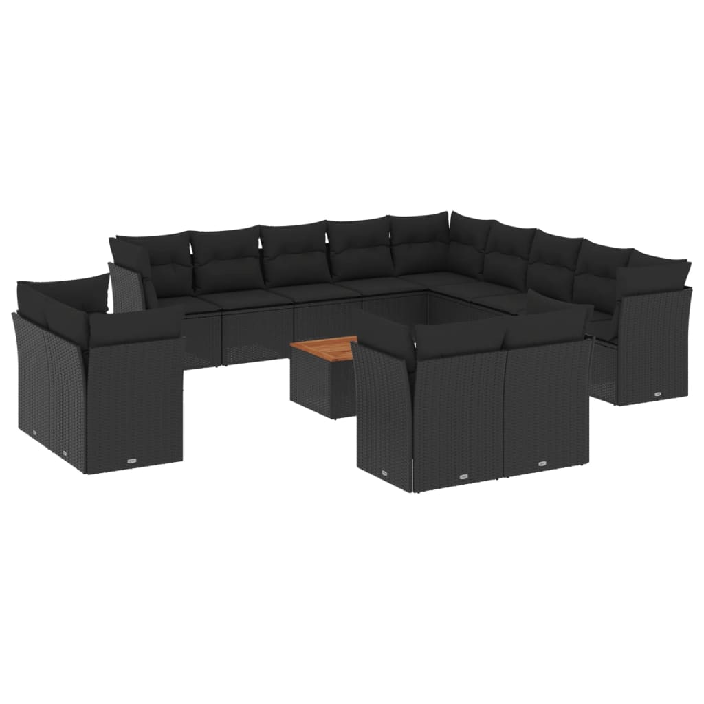 14-Delige Loungeset Met Kussens Poly Rattan Zwart