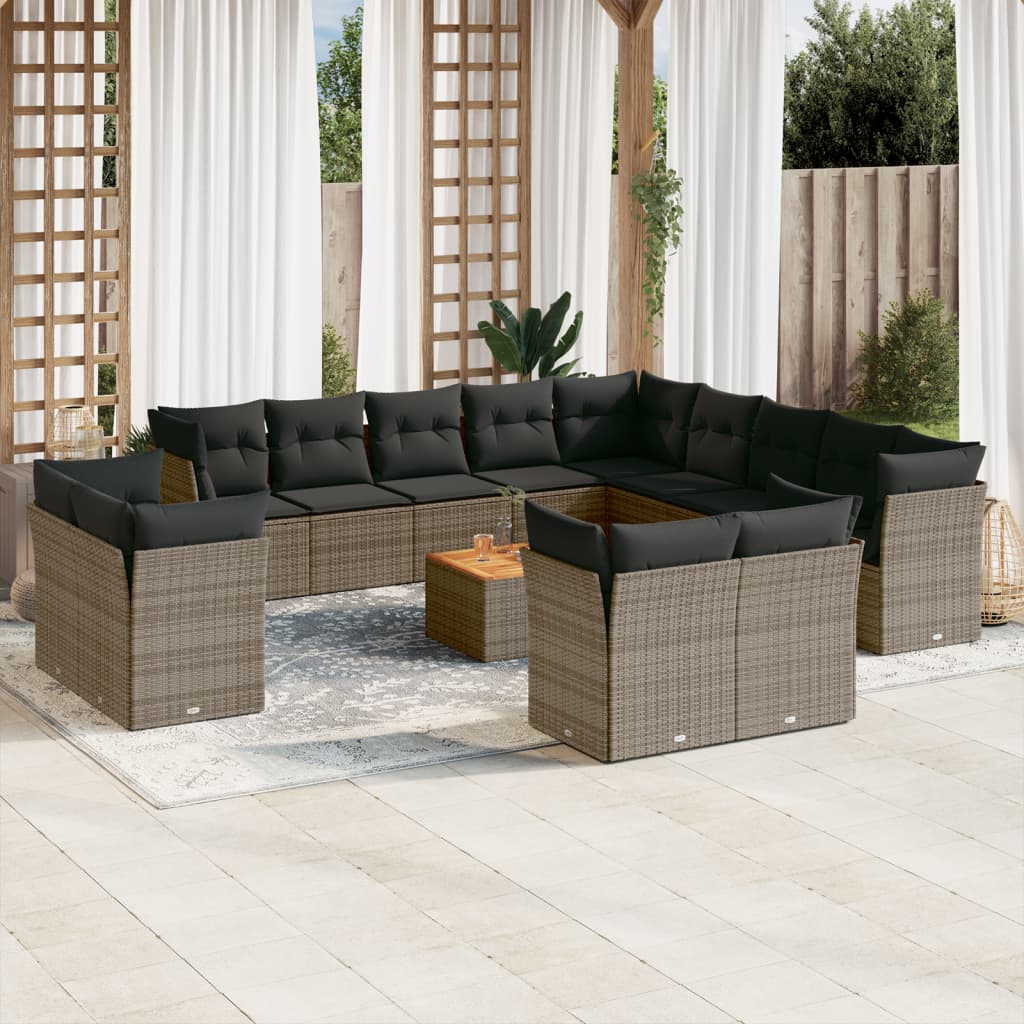 14-Delige Loungeset Met Kussens Poly Rattan Grijs