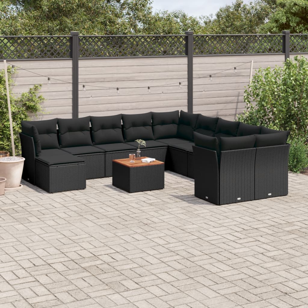 12-Delige Loungeset Met Kussens Poly Rattan Zwart