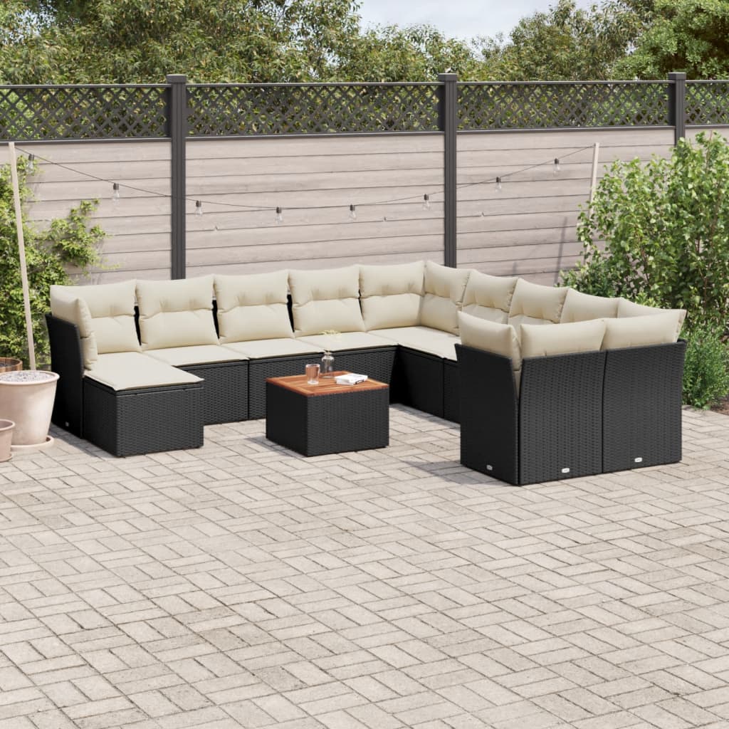 12-Delige Loungeset Met Kussens Poly Rattan Zwart