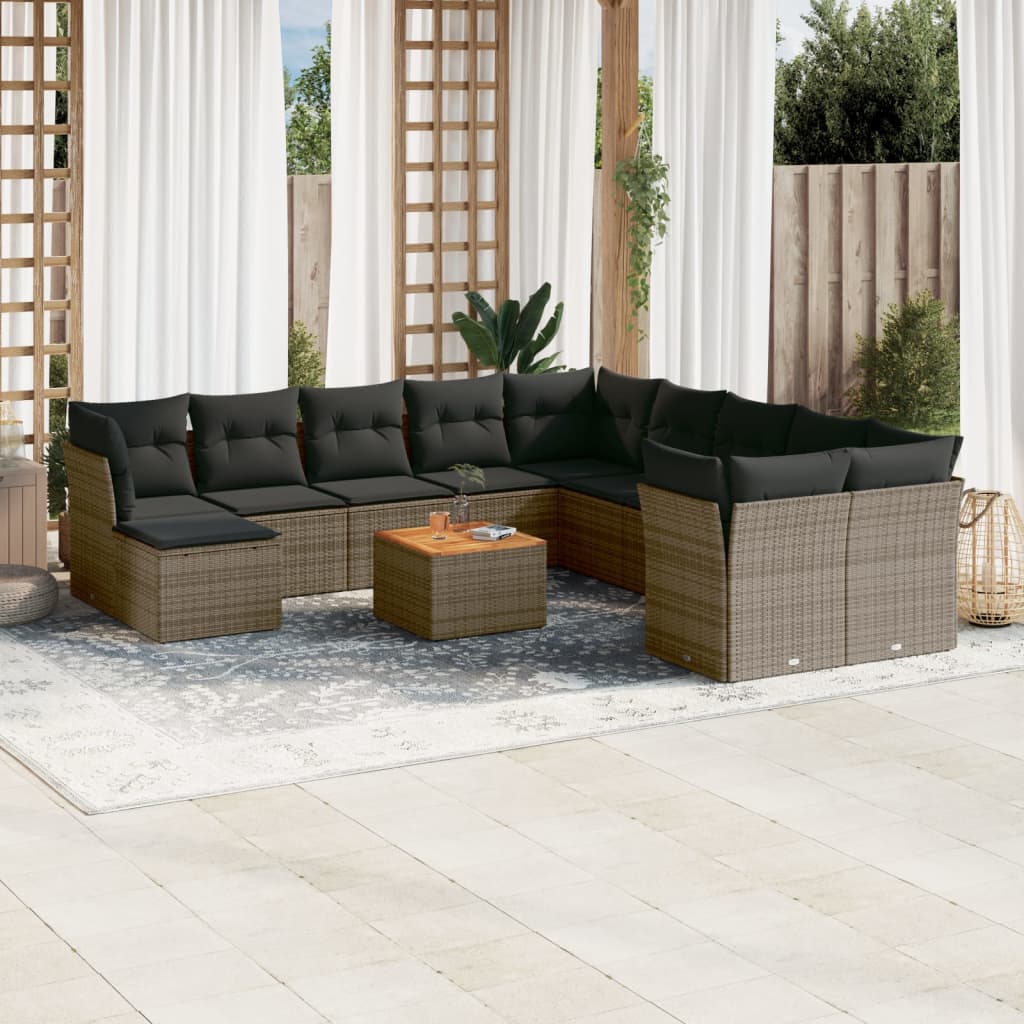 12-Delige Loungeset Met Kussens Poly Rattan Grijs