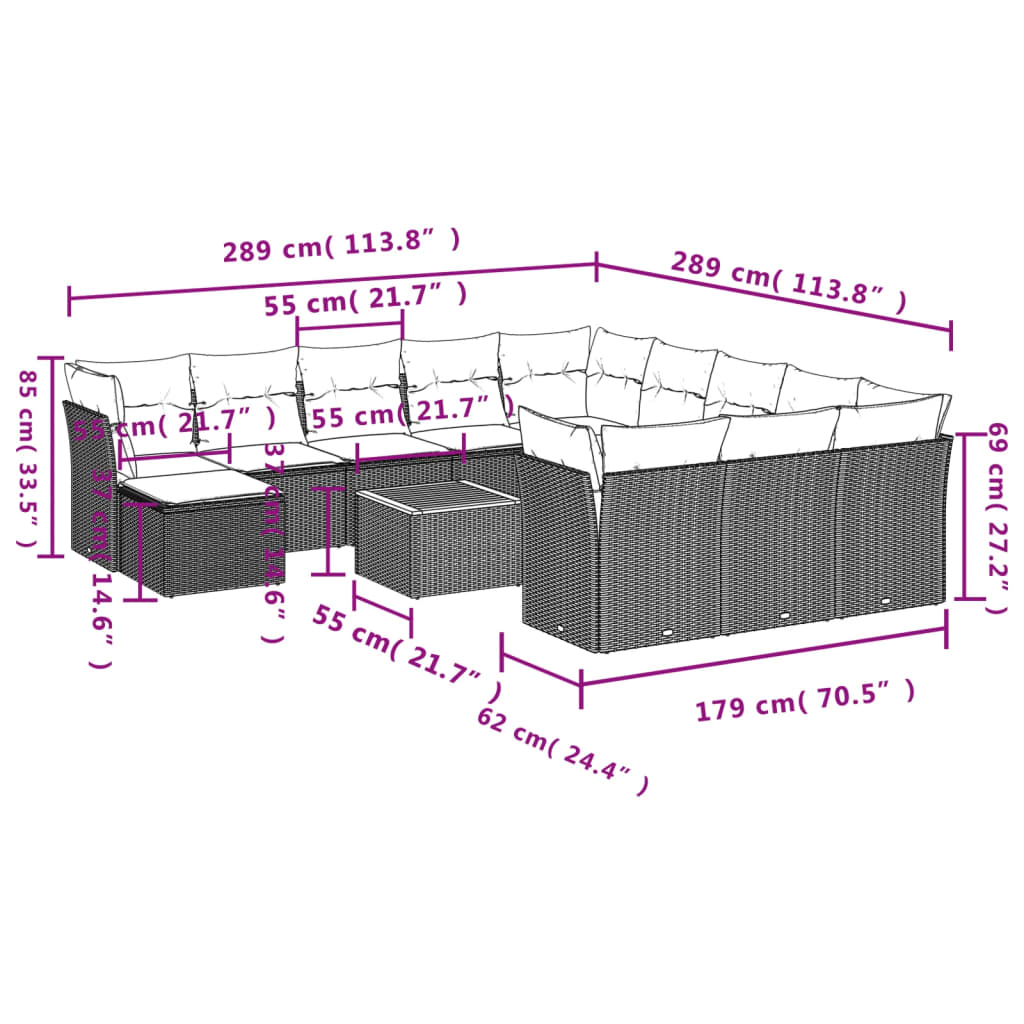 13-Delige Loungeset Met Kussens Poly Rattan Zwart